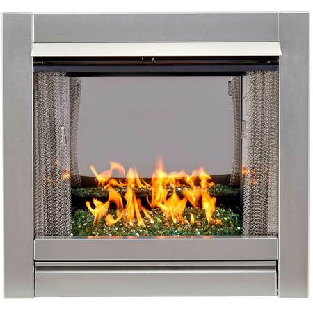 BLUEGRASS LIVING Vent Free Stainless Outdoor Gas Fireplace Insert With Reflective BL450SS-G-REM